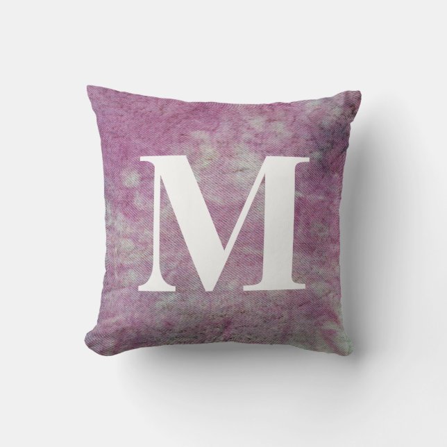 Washed Denim Design #4 with Monogram Throw Pillow (Front)