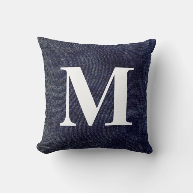Washed Denim Design #7 with Monogram Throw Pillow (Front)