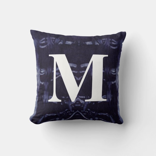 Washed Denim Design #8 with Monogram Throw Pillow (Front)