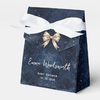 Washed Navy Blue Night Sky Golden Bow Baby Shower Favor Boxes