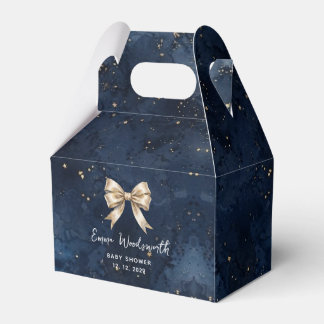 Washed Navy Blue Night Sky Golden Bow Baby Shower Favor Boxes