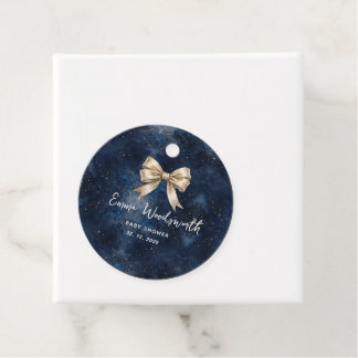 Washed Navy Blue Night Sky Golden Bow Baby Shower Favor Tags