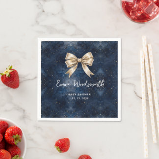 Washed Navy Blue Night Sky Golden Bow Baby Shower Napkins