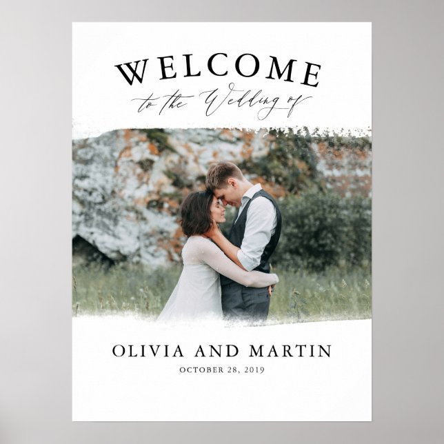 Washed Photo Modern Boho Wedding Welcome Sign (Front)