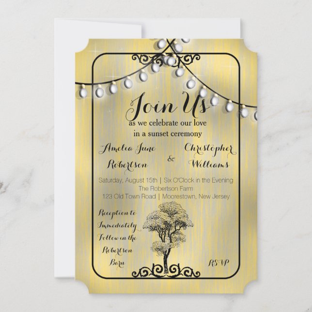 Washed Rustic Country Light String Sunset Wedding Invitation (Front)