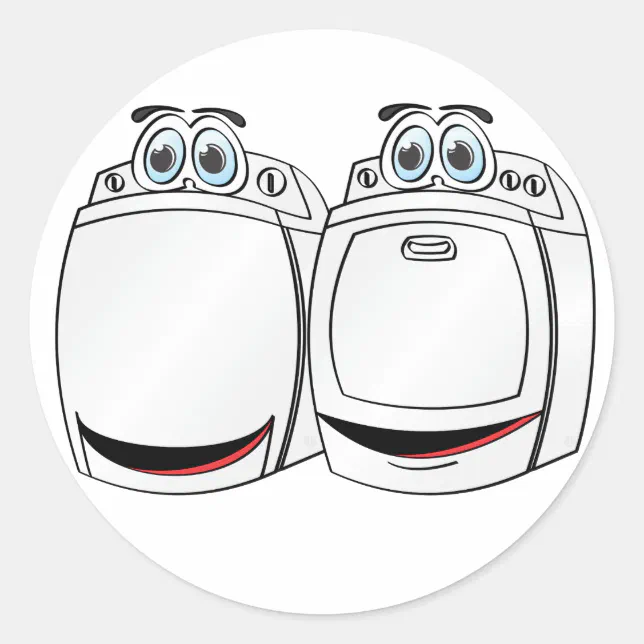 Washer Dryer Cartoon Classic Round Sticker | Zazzle