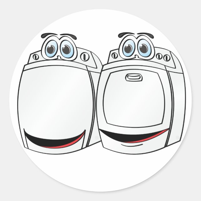 Washer Dryer Cartoon Classic Round Sticker (Front)