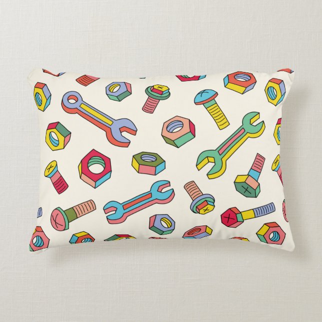 Washers and screws seamless pattern accent pillow (Front)