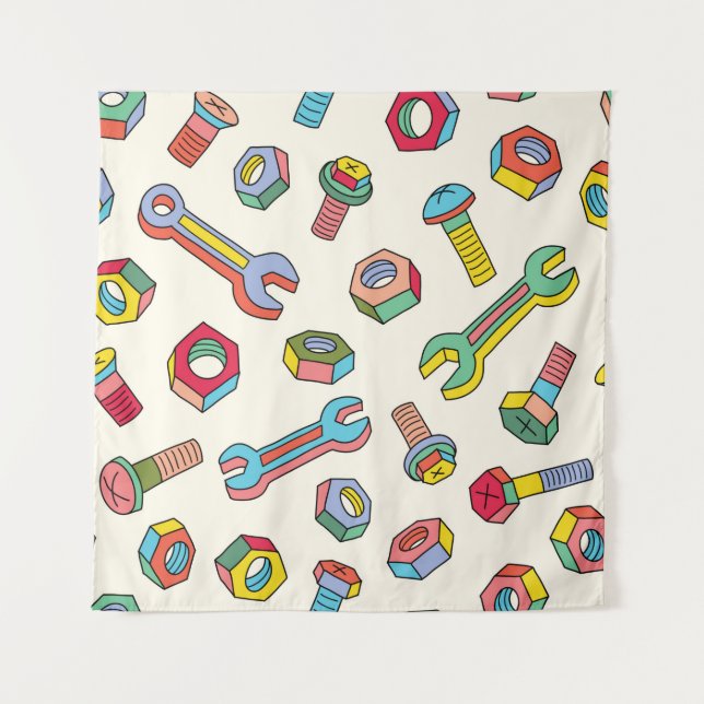 Washers and screws seamless pattern tapestry (Front)