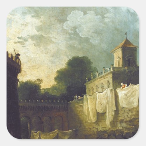 Washerwomen in the Moat of an Italian Villa Square Sticker