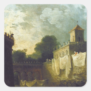 Washerwomen in the Moat of an Italian Villa Square Sticker