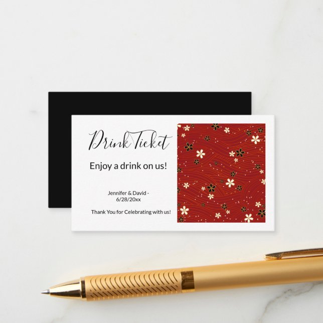 Washi Paper Drink Ticket Enclosure Card (Front/Back In Situ)
