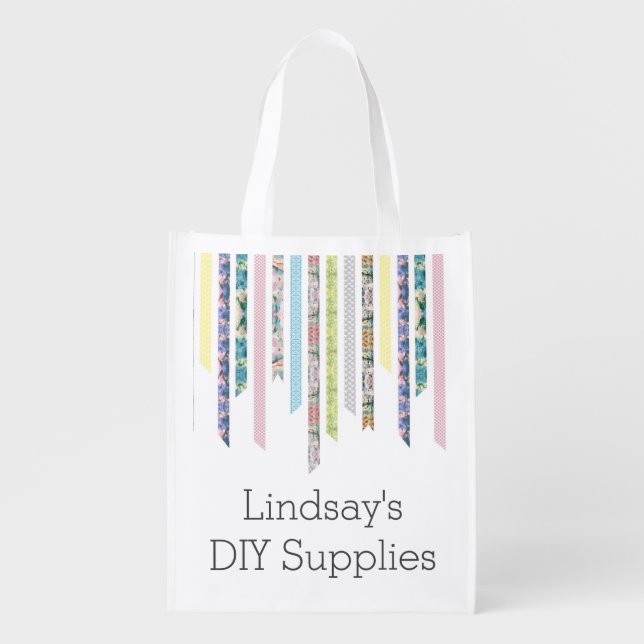 Washi Tape Crafting | Custom Name DIY Supplies Reusable Grocery Bag (Front)