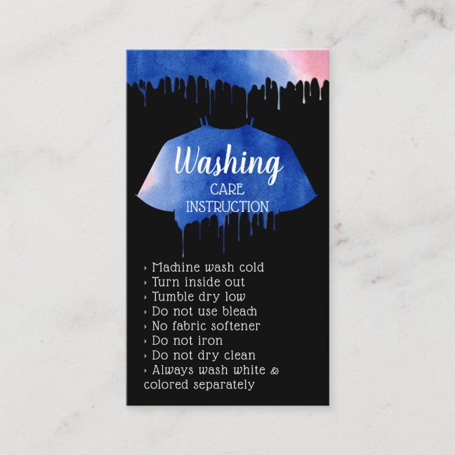 Washing Care Instruction black Business Card
