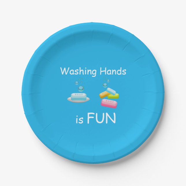 Washing Hands is FUN Cute Blue Paper Plates (Front)