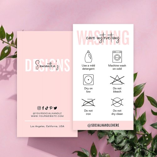 Washing Instructions Blush Pink Clothing Care Business Card