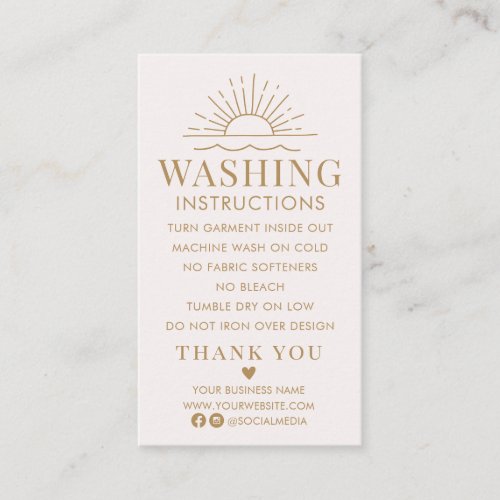 Washing Instructions Clothing Shirt Care with Sun Business Card