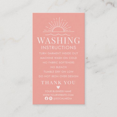 Washing Instructions Clothing Shirt Care with Sun  Business Card