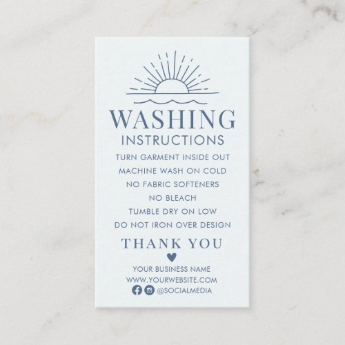 Washing Instructions Clothing Shirt Care with Sun  Business Card