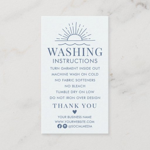 Customizable Washing Instructions Clothing Shirt Care with Sun  Business Card