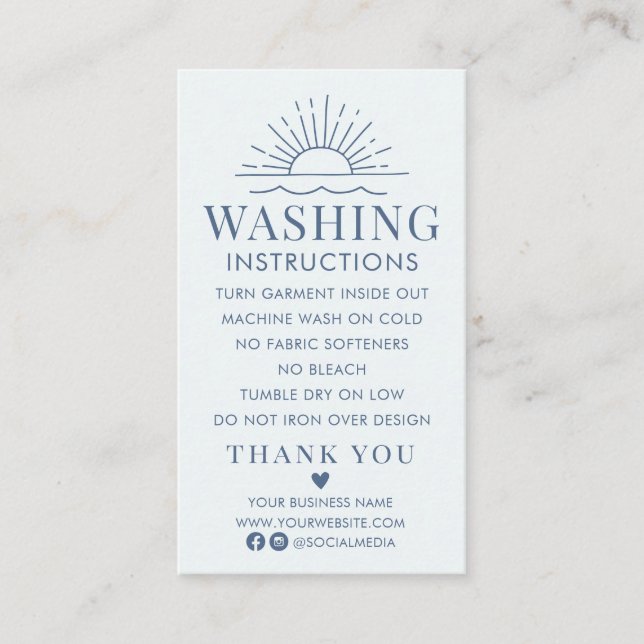 Washing Instructions Clothing Shirt Care with Sun  Business Card (Front)