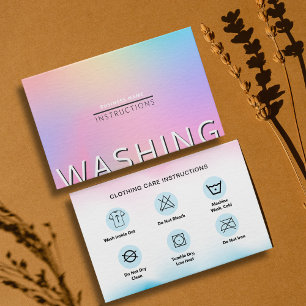 Washing Instructions Holographic Clothing Care  Business Card