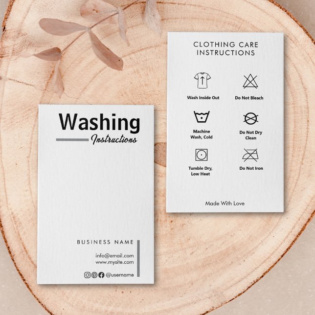 Washing Instructions T-Shirt Care Black And White Business Card (Washing Instructions T-Shirt Care Black And White Business Card)