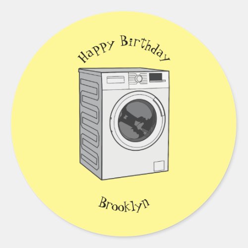 Washing machine cartoon illustration classic round sticker