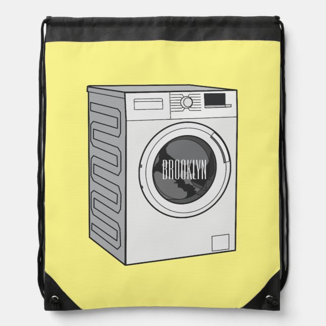 Washing machine cartoon illustration  drawstring bag (Front)