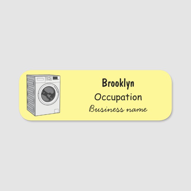 Washing machine cartoon illustration name tag (Front)