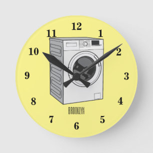 Washing machine cartoon illustration  round clock
