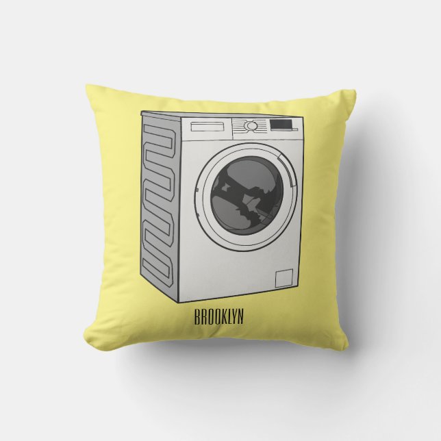 Washing machine cartoon illustration  throw pillow (Front)