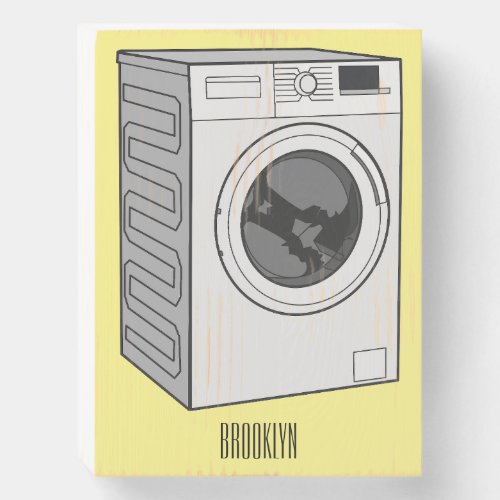 Washing machine cartoon illustration  wooden box sign