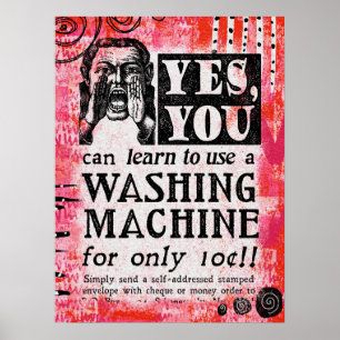 Washing Machine Poster - Funny Vintage Ad