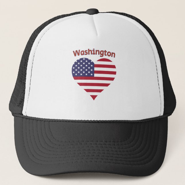 Washington American Flag Heart Trucker Hat (Front)