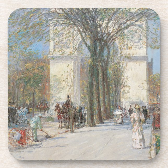 Washington Arch, Spring by Frederick Childe Hassam Beverage Coaster (Front)