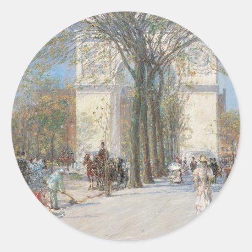 Washington Arch Spring by Frederick Childe Hassam Classic Round Sticker