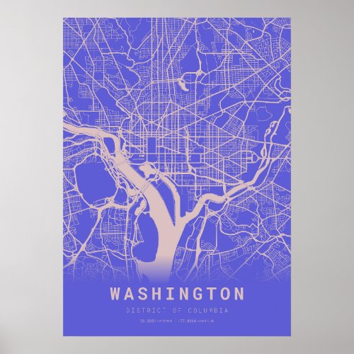 Washington Blue City Map Poster