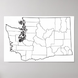 Washington Counties Blank Outline Map Poster