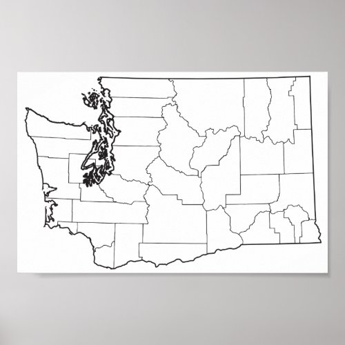 Washington Counties Blank Outline Map Poster