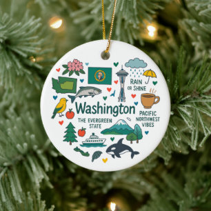 Washington Custom Family Trip Christmas Ceramic Ornament