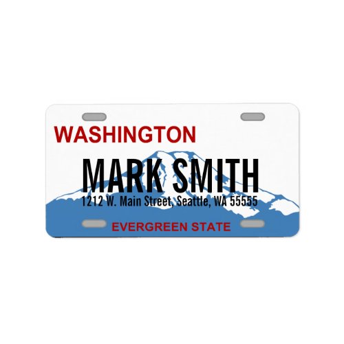 Washington custom license plate address labels