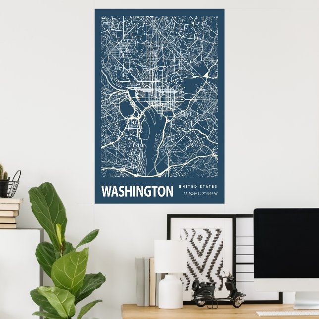 Washington D.C. Blueprint City Map Poster Vintage (Home Office)