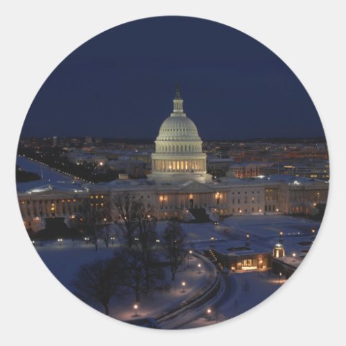 Washington DC Capitol Building in Winter Night Classic Round Sticker