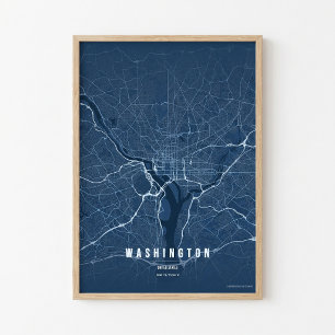 Washington D.C. Map Blue Print Poster Wallart Gift