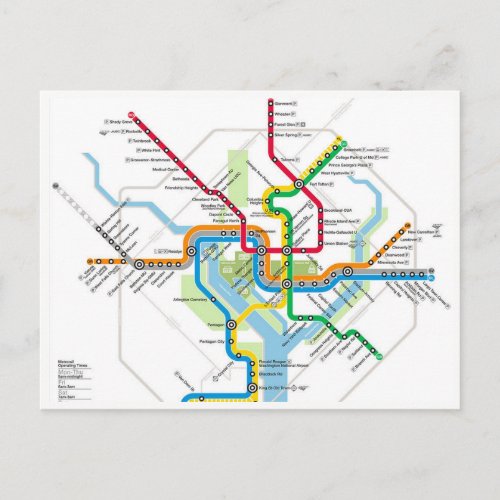 Washington DC Metro Subway Map Postcard
