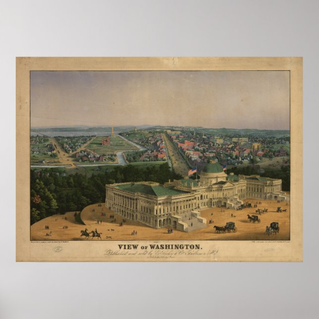 Washington DC 1852 Antique Panoramic Map Poster (Front)
