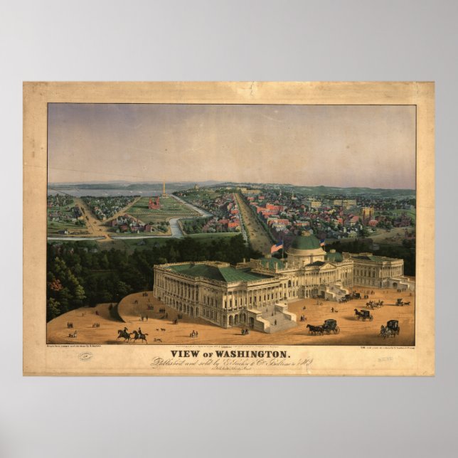Washington DC 1852 Antique Panoramic Map Poster (Front)