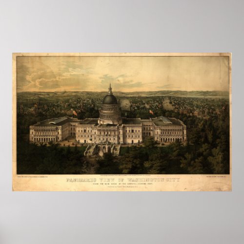 Washington DC 1857 Antique Panoramic Map Poster