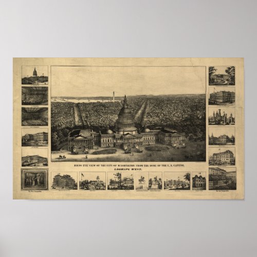 Washington DC 1860 Antique Panoramic Map Poster